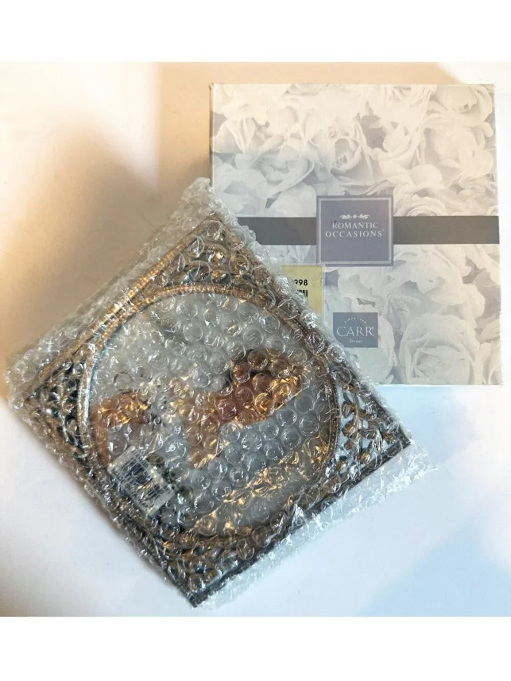 VTG 1998 Carr Romantic Occasions Bouquet Picture Frame Round 5x5 Pewter Gold NIB